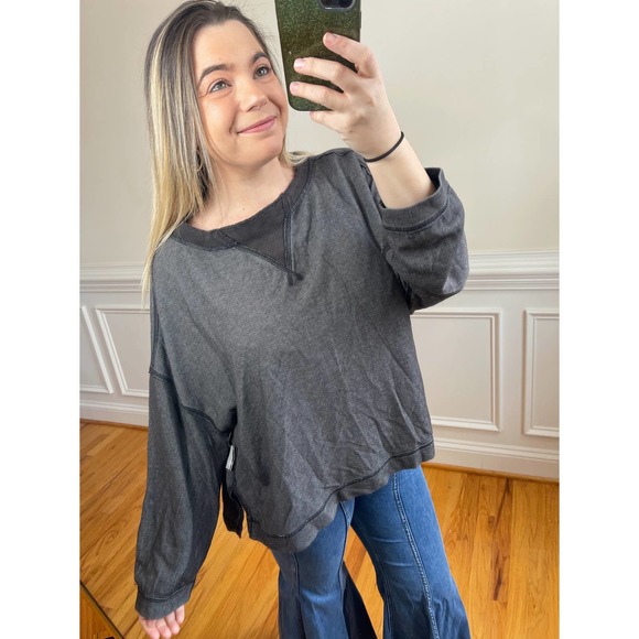 Free People Tops - NWT Free People Movement Rugby Match Oversized Tee in Washed Black